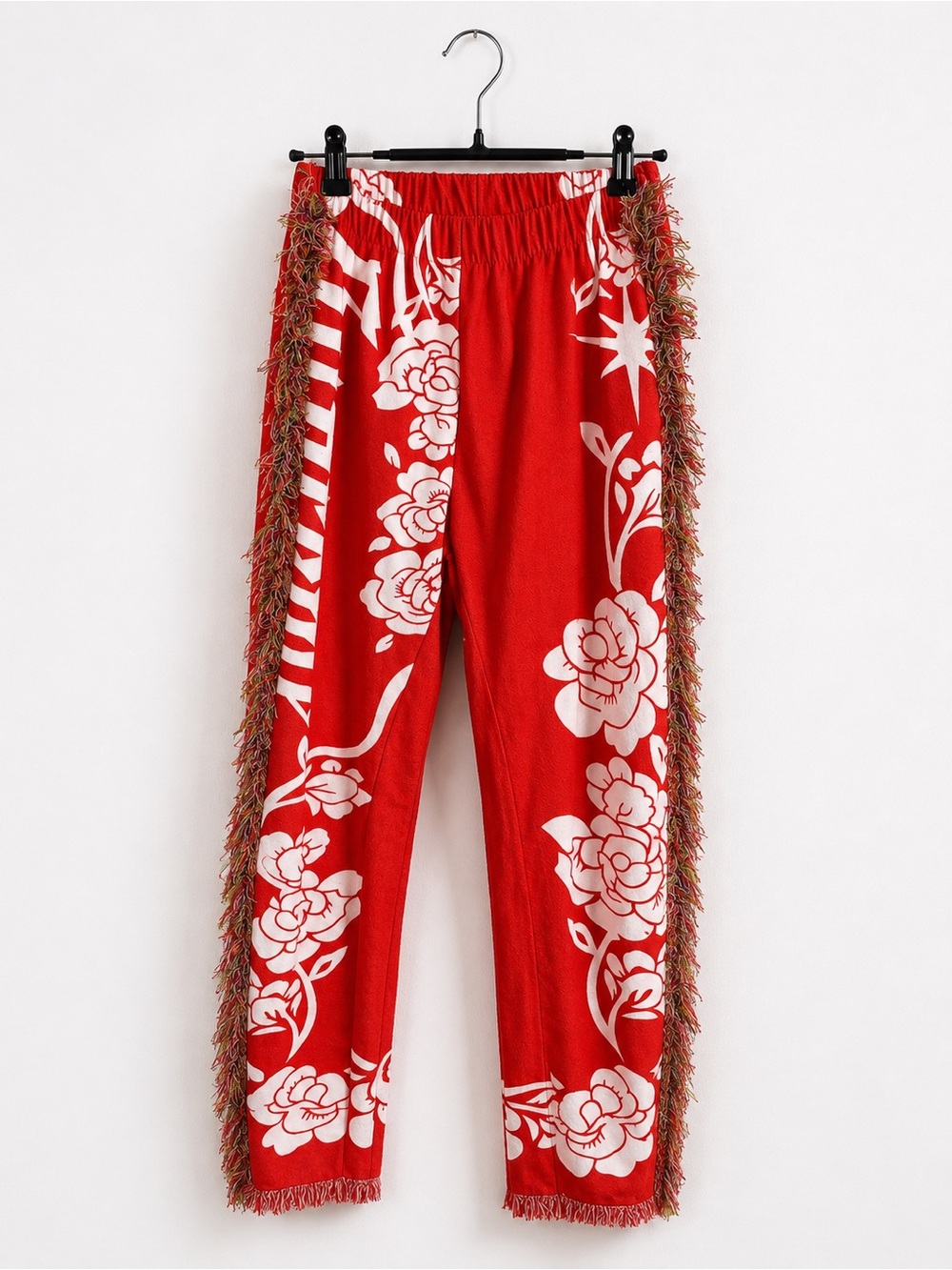 Red Floral Fringe Track Pants